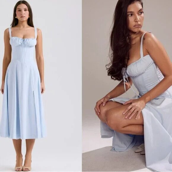 HOUSE OF CB 'Carmen' Soft Blue Cotton Bustier Sundress NWOT